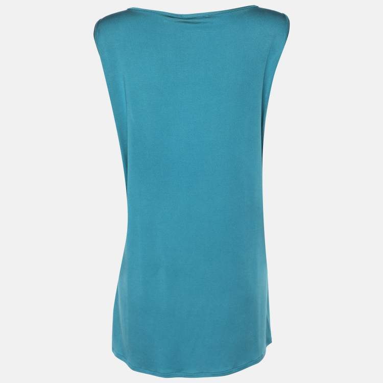 مملوكة مسبقًا Marina Rinaldi Metallic Blue Jersey Sleeveless Tops L