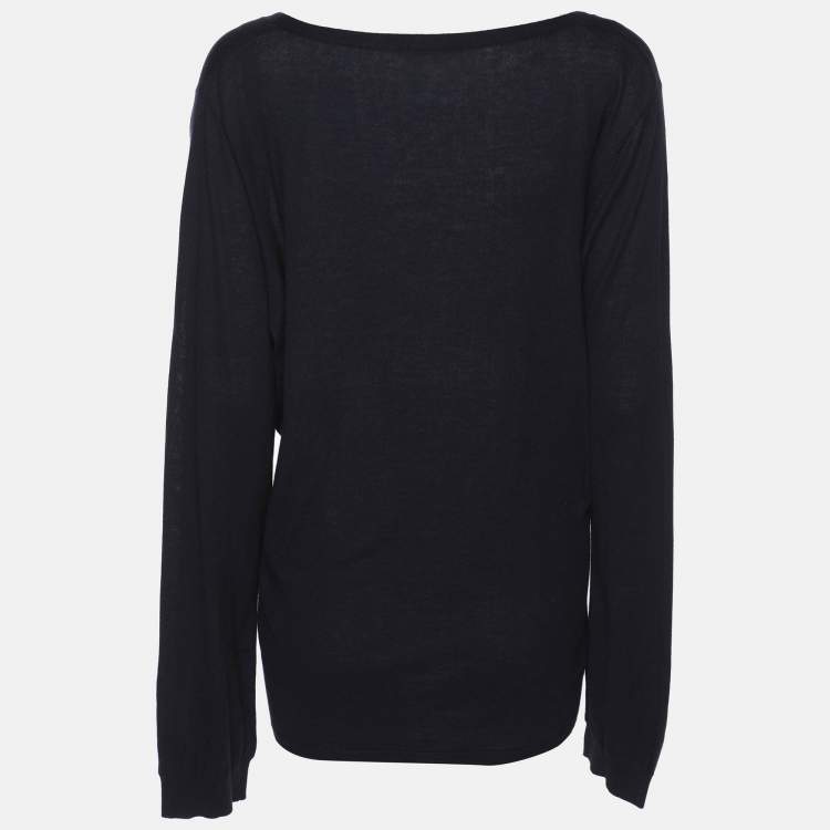 Pre Owned Voyage by Marina Rinaldi Navy Blue/White Knit Shrug L