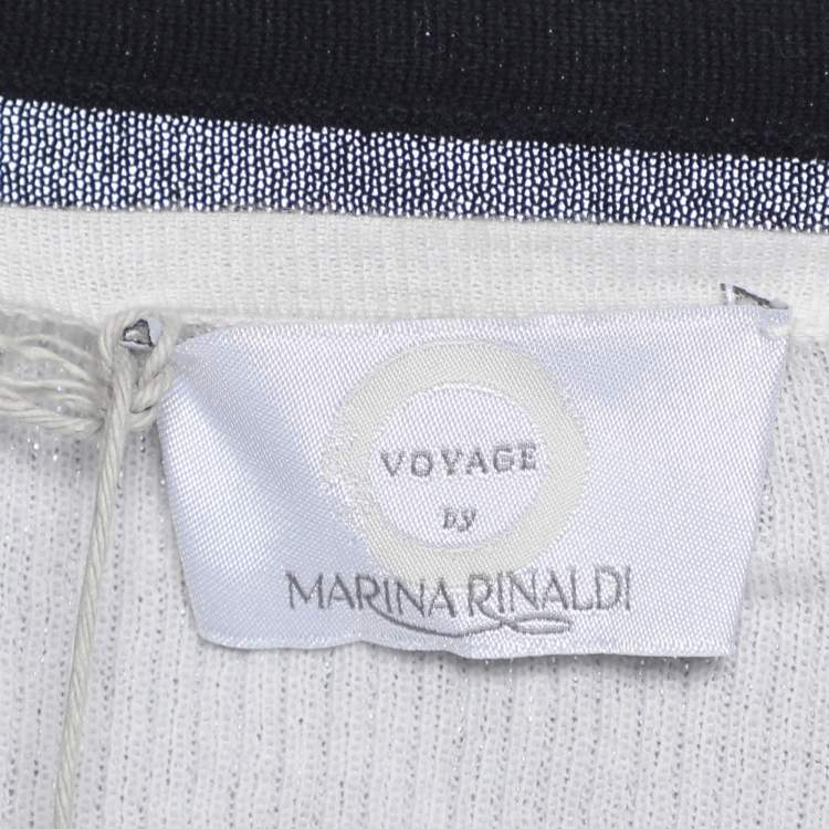 Pre Owned Voyage by Marina Rinaldi Navy Blue/White Knit Shrug L