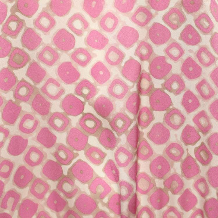 Pre Owned Marina Rinaldi Pink Printed Silk Short Sleeve Top L