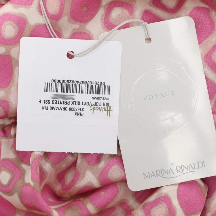 Pre Owned Marina Rinaldi Pink Printed Silk Short Sleeve Top L