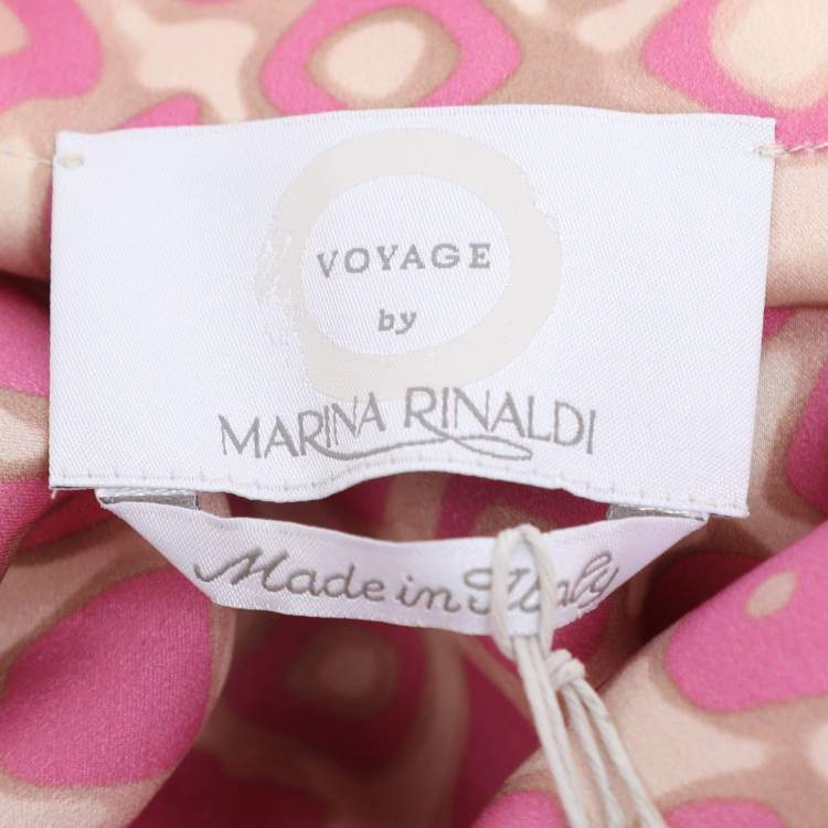 Pre Owned Marina Rinaldi Pink Printed Silk Short Sleeve Top L