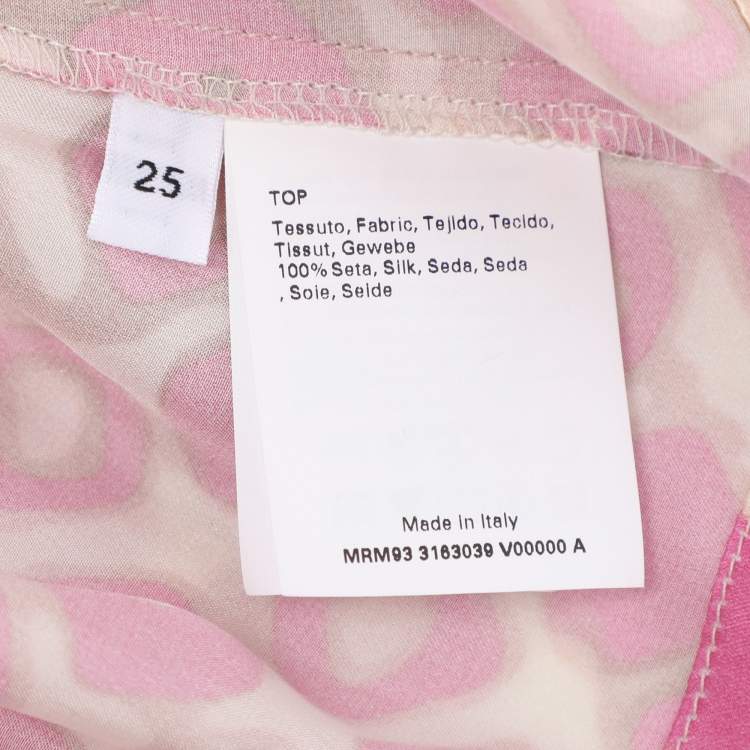 Pre Owned Marina Rinaldi Pink Printed Silk Short Sleeve Top L