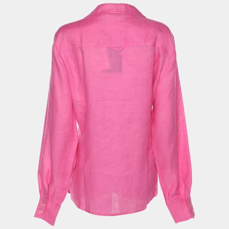 Pre Owned Marina Sport by Marina Rinaldi Pink Linen Button Front Shirt L