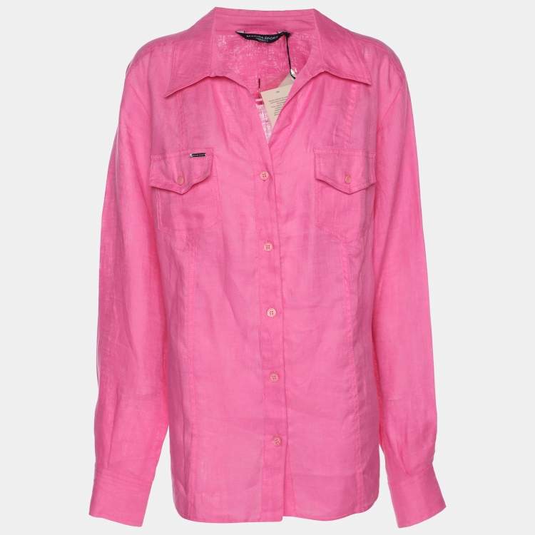 Pre Owned Marina Sport by Marina Rinaldi Pink Linen Button Front Shirt L