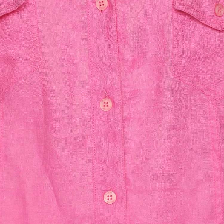 Pre Owned Marina Sport by Marina Rinaldi Pink Linen Button Front Shirt L