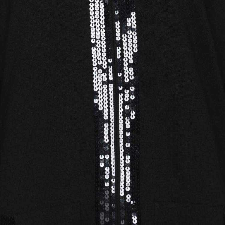 Pre Owned Marina Sport by Marina Rinaldi Black Knit Sequin Embellished Front Zip Sweater XL