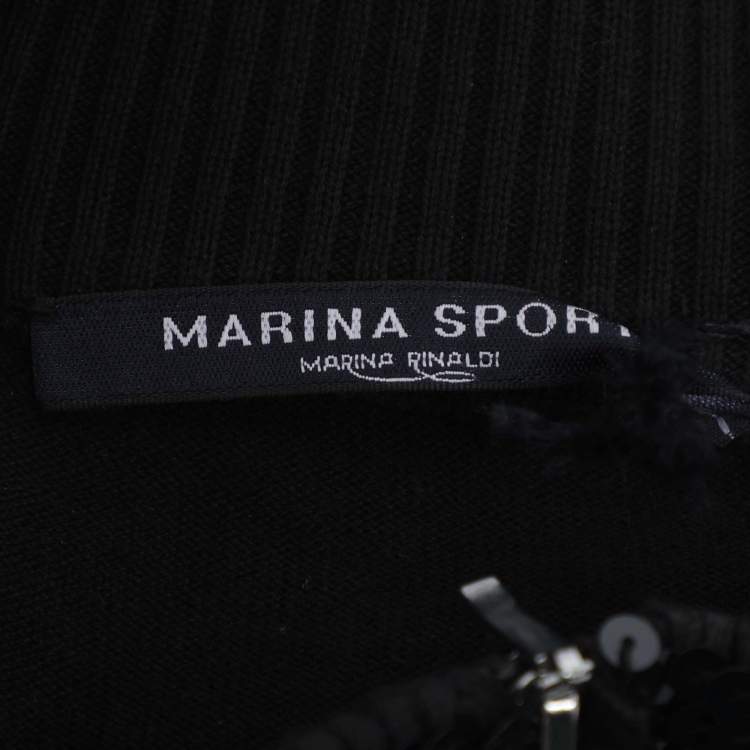 Pre Owned Marina Sport by Marina Rinaldi Black Knit Sequin Embellished Front Zip Sweater XL