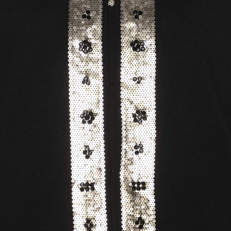Pre Owned Marina Rinaldi Black/Gold Jersey Sequin Embellished Cardigan Set L