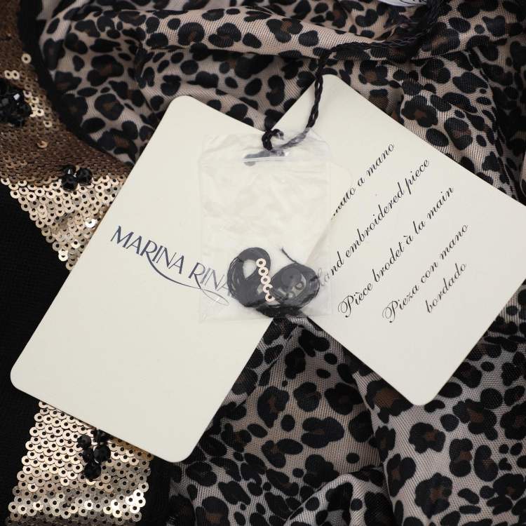 Pre Owned Marina Rinaldi Black/Gold Jersey Sequin Embellished Cardigan Set L