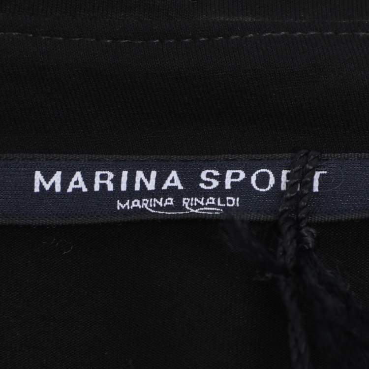 Pre Owned Marina Sport by Marina Rinaldi Black Jersey Embellished Collar Full Sleeve T-Shirt L