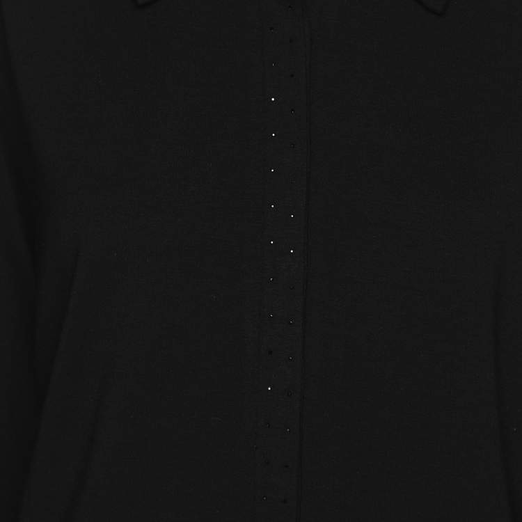 Pre Owned Marina Sport by Marina Rinaldi Black Jersey Embellished Collar Full Sleeve T-Shirt L