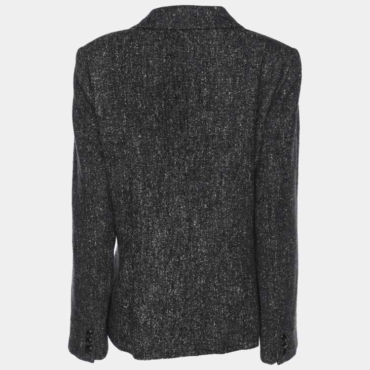 Pre Owned Marina Rinaldi Grey Tweed Single Breasted Blazer L