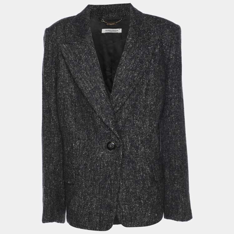 Pre Owned Marina Rinaldi Grey Tweed Single Breasted Blazer L