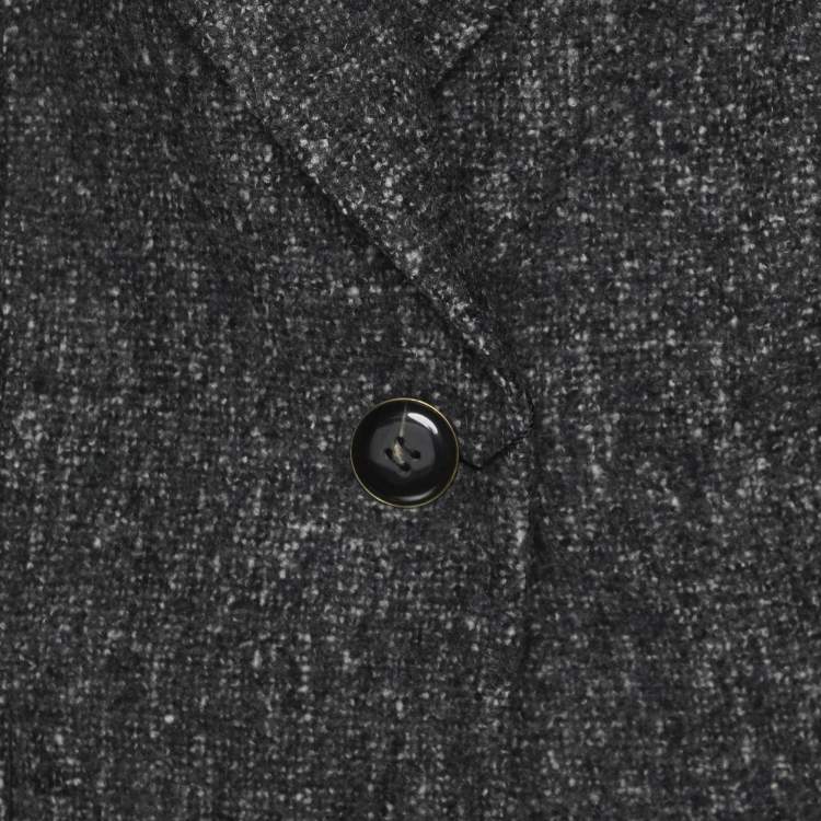 Pre Owned Marina Rinaldi Grey Tweed Single Breasted Blazer L