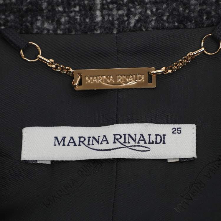 Pre Owned Marina Rinaldi Grey Tweed Single Breasted Blazer L