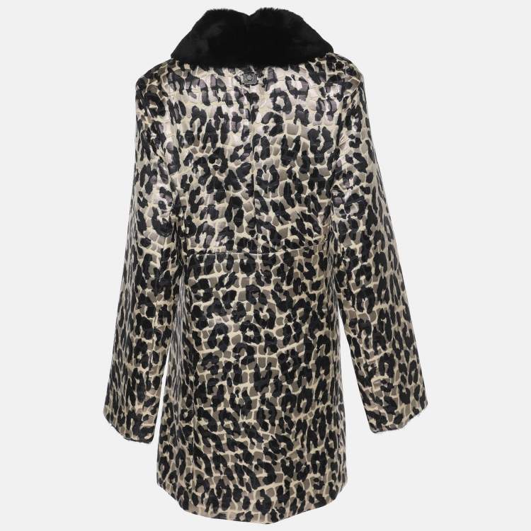 Pre Owned Voyage by Marina Rinaldi Multicolor Animal Print Jacquard Fur Jacket L