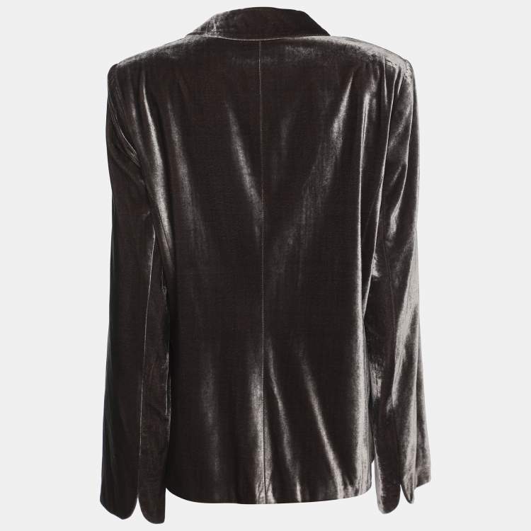 Pre Owned Marina Rinaldi Metallic Grey Velvet Single Breasted Blazer L