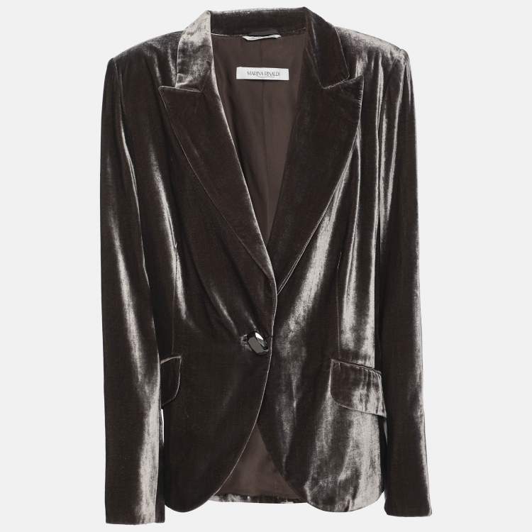 Pre Owned Marina Rinaldi Metallic Grey Velvet Single Breasted Blazer L