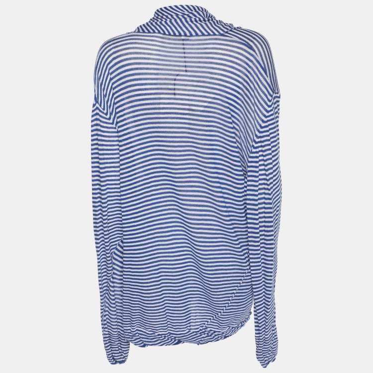 Pre Owned Marina Rinaldi Blue Stripe Stretch Knit Cardigan L