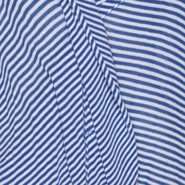 Pre Owned Marina Rinaldi Blue Stripe Stretch Knit Cardigan L