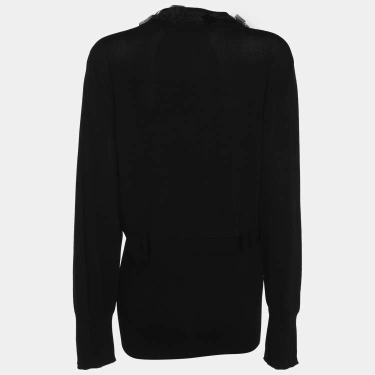 Pre Owned Marina Rinaldi Black Stretch Knit Embellished Long Sleeve Blouse L