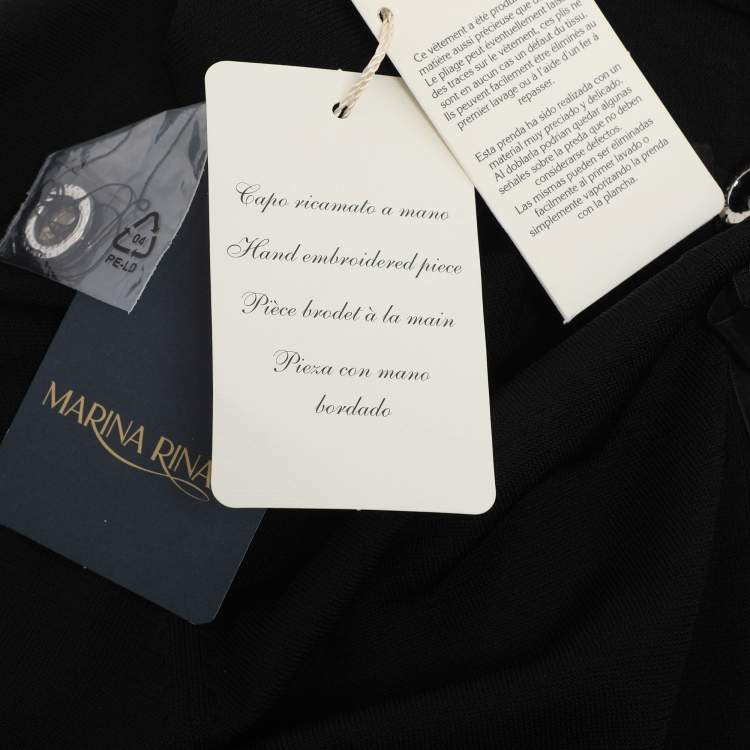 Pre Owned Marina Rinaldi Black Stretch Knit Embellished Long Sleeve Blouse L