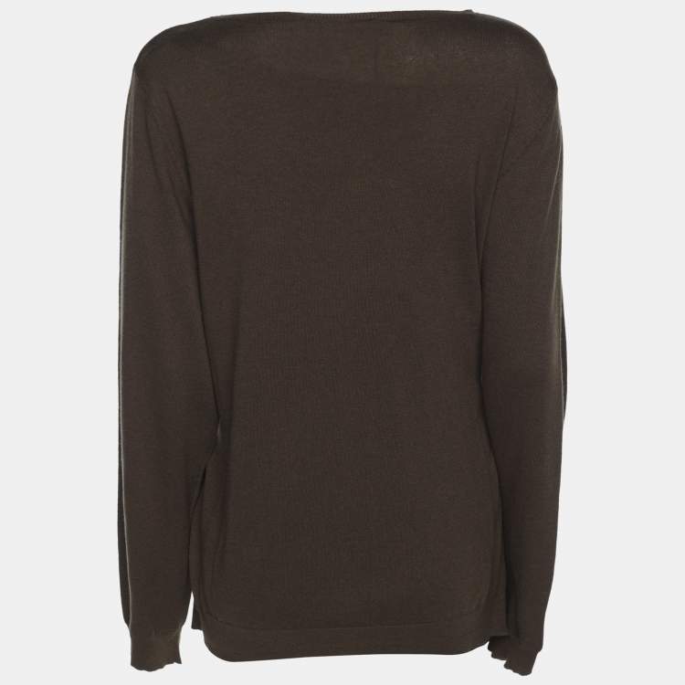 Pre Owned Marina Sport by Marina Rinaldi Olive Green Knit Button Front Sweater L