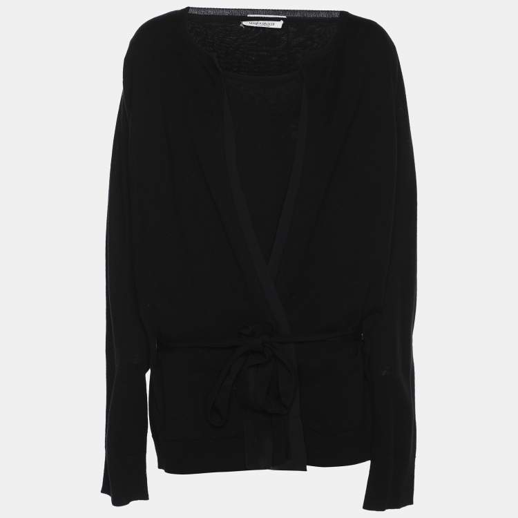 Pre Owned Marina Rinaldi Black Knit Belted Sweater L