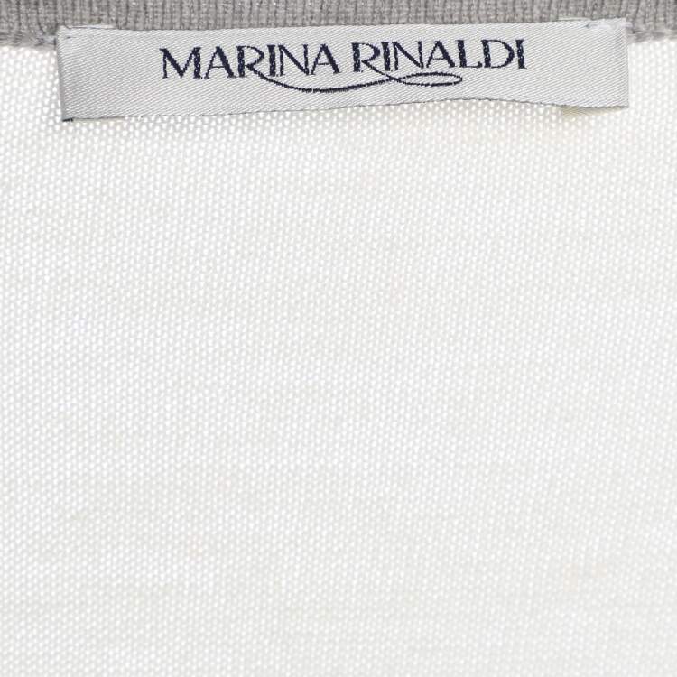 Pre Owned Marina Rinaldi Grey/Cream Knit Button Front Sweater L