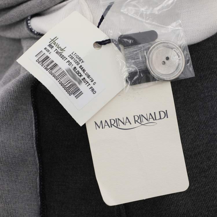 Pre Owned Marina Rinaldi Grey/Cream Knit Button Front Sweater L