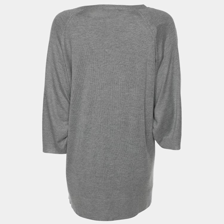 Pre Owned Marina Rinaldi Grey Knit Button Front Sweater XL