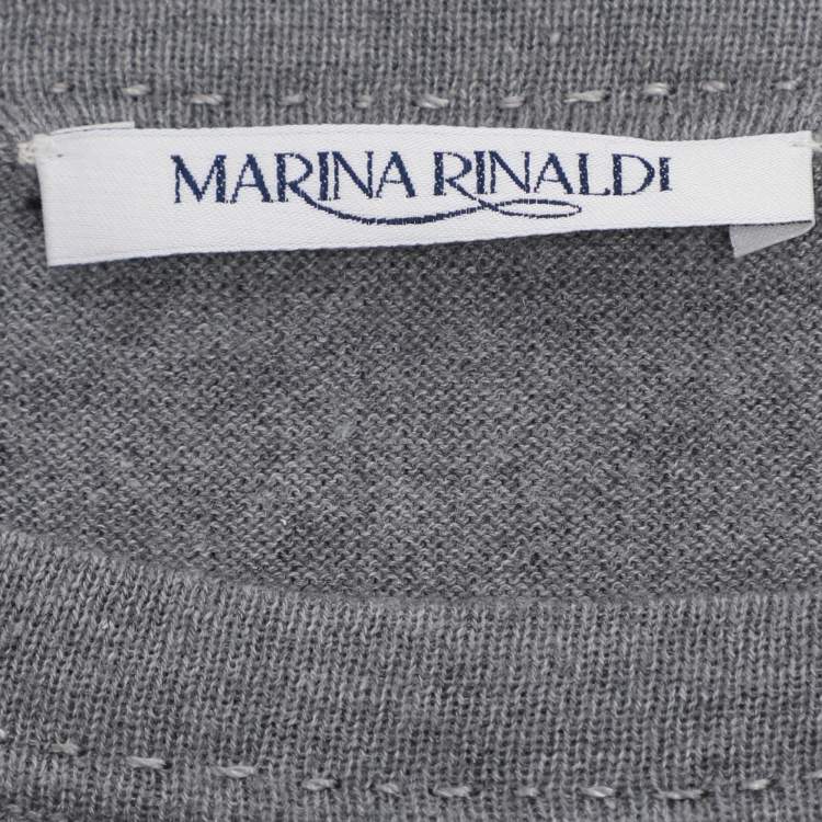 Pre Owned Marina Rinaldi Grey Knit Button Front Sweater XL