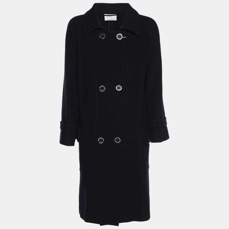 Pre Owned Voyage by Marina Rinaldi Navy Blue Wool Blend Double Breasted Long Jacket L