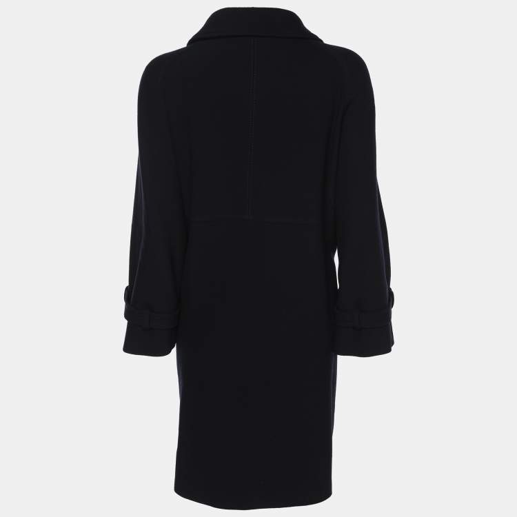 Pre Owned Voyage by Marina Rinaldi Navy Blue Wool Blend Double Breasted Long Jacket L