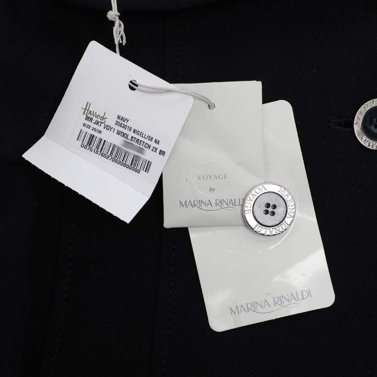 Pre Owned Voyage by Marina Rinaldi Navy Blue Wool Blend Double Breasted Long Jacket L