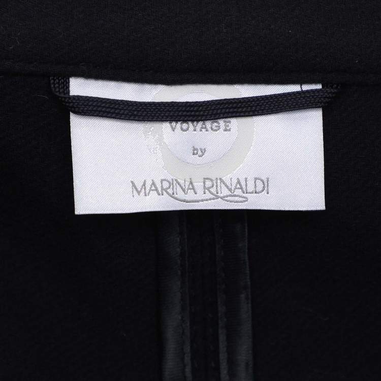 Pre Owned Voyage by Marina Rinaldi Navy Blue Wool Blend Double Breasted Long Jacket L