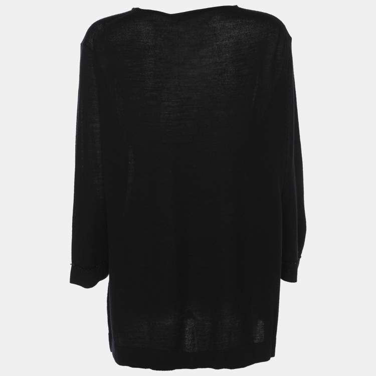 Pre Owned Marina Rinaldi Black Stretch Wool Embellished Sweater L