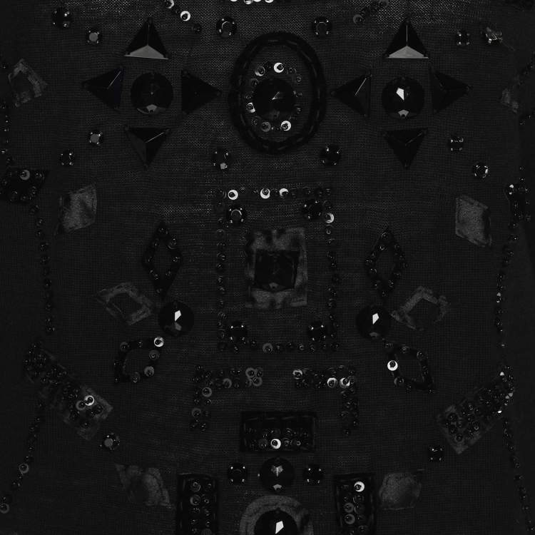 Pre Owned Marina Rinaldi Black Stretch Wool Embellished Sweater L