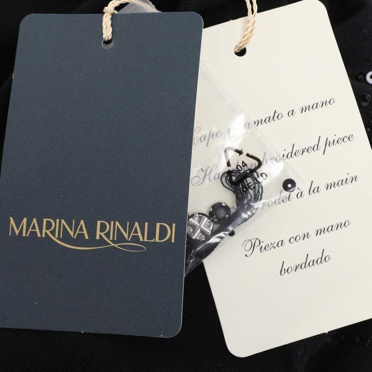 Pre Owned Marina Rinaldi Black Stretch Wool Embellished Sweater L