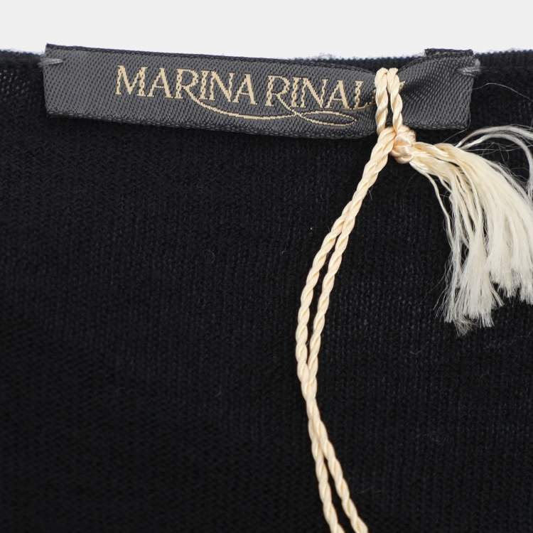 Pre Owned Marina Rinaldi Black Stretch Wool Embellished Sweater L