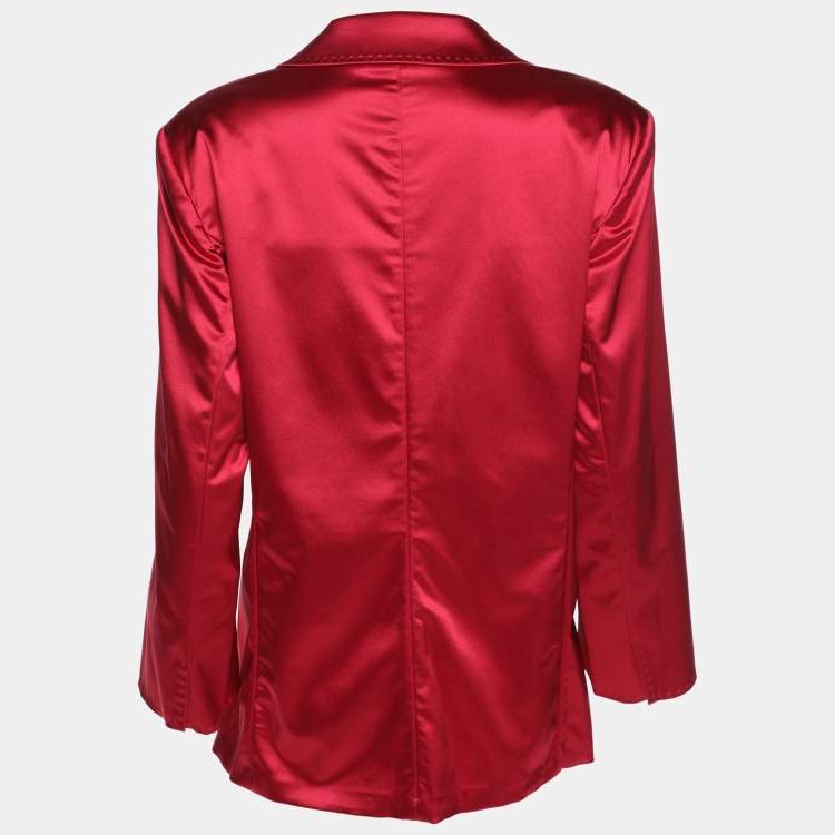 Pre Owned Marina Rinaldi Red Satin Single Breasted Blazer L