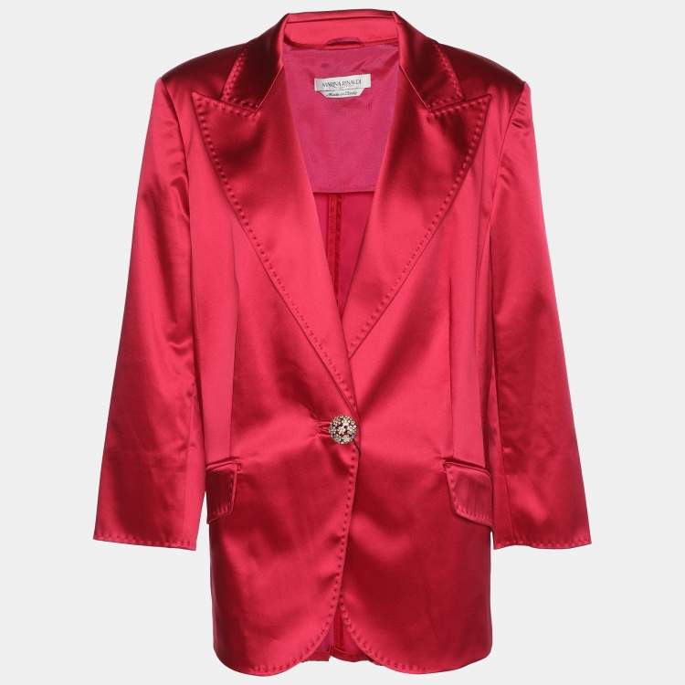 Pre Owned Marina Rinaldi Red Satin Single Breasted Blazer L