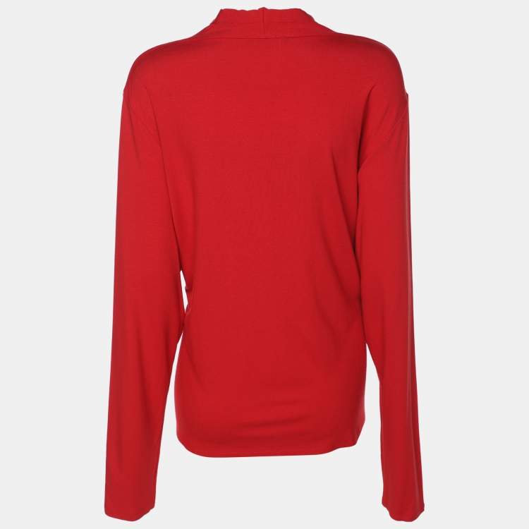 Pre Owned Marina Rinaldi Red Jersey V Neck Top L