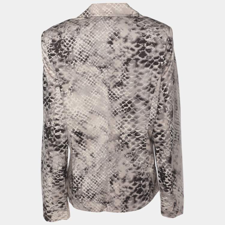 Pre Owned Marina Rinaldi Brown Printed Cotton Single Breasted Blazer L