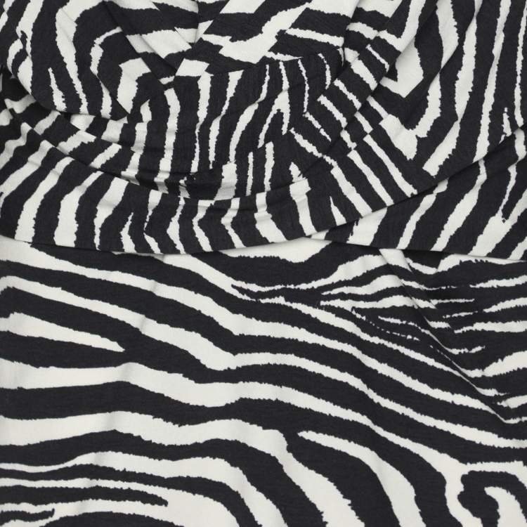 Pre Owned Marina Rinaldi Black/White Zebra Print Jersey V Neck Tops L