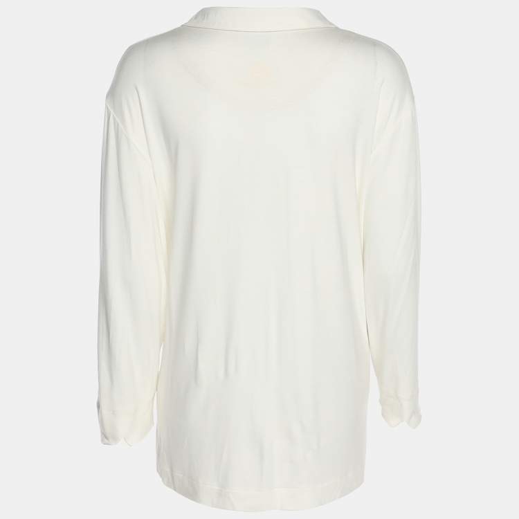 Pre Owned Voyage by Marina Rinaldi Cream Stretch Knit V Neck Tops L