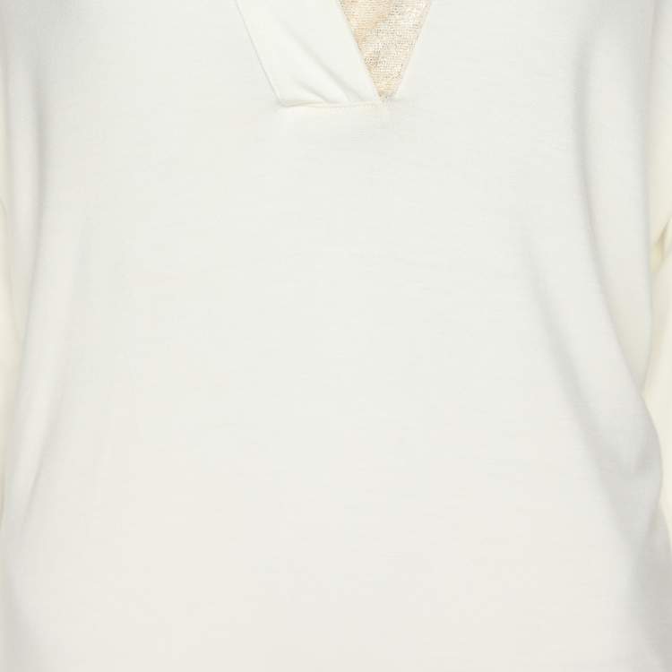 Pre Owned Voyage by Marina Rinaldi Cream Stretch Knit V Neck Tops L