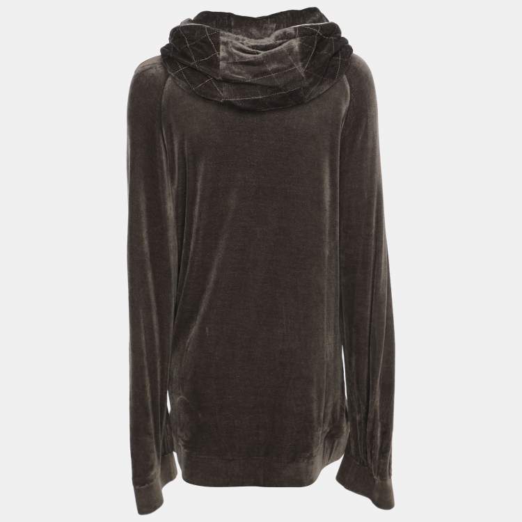 Pre Owned Voyage by Marina Rinaldi Grey Velvet Drawstring Hoodie Jacket L