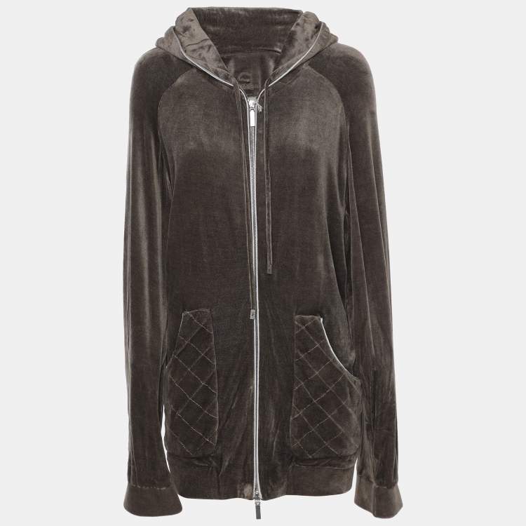 Pre Owned Voyage by Marina Rinaldi Grey Velvet Drawstring Hoodie Jacket L